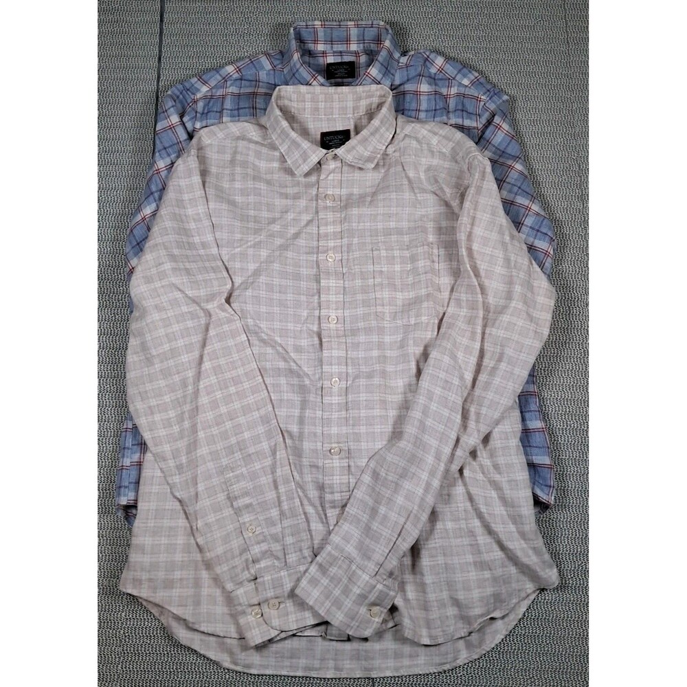 Lot Of 2 Mens L UNTUCKit Linen Plaid Shirts Reg Fit Office Casual Outdoors